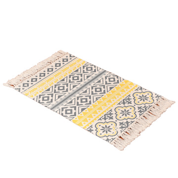 Retro Bohemian Hand Woven Cotton Carpet Tassel Bedside Rug Geometric Floor Mat Living Room Bedroom Home Decoration